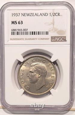 1937 Nouvelle-Zélande 1/2 Couronne Notée MS 63 par NGC