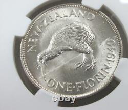 1940 Florin Kiwi en Argent de Nouvelle-Zélande NGC MS 65 Top Pop Date Clé C412