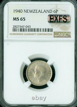 1940 Nouvelle-Zélande Six Pence 6p NGC MS65 MAC EXFS Exceptionnel Frappe Complète Rare