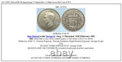 1941 NOUVELLE-ZÉLANDE ROYAUME-UNI Roi George VI Écu Argent 1/2 Couronne ANCIEN Monnaie i97919