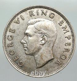1941 NOUVELLE-ZÉLANDE UK Roi George VI Bouclier Argent 1/2 Demi Couronne VIEILLE Pièce de Monnaie i92286