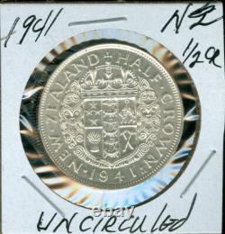 1941 Nouvelle-Zélande Demi-Couronne en Argent Plus Haute Qualité Gemme Bu Rare