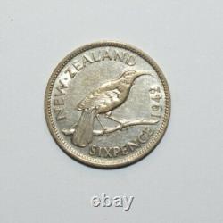 1942, 6 Pence Nouvelle-Zélande Argent Faible Tirage Seulement 360k Émis Pièce de Très Haute Valeur