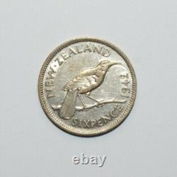 1942, 6 Pence Nouvelle-Zélande Argent Faible Tirage Seulement 360k Émis Pièce de Très Haute Valeur