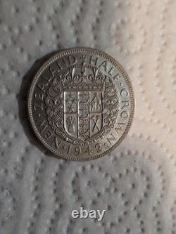 1942 NOUVELLE-ZÉLANDE ROYAUME-UNI Roi George VI VIEIL Argent 1/2 Couronne Pièce BU