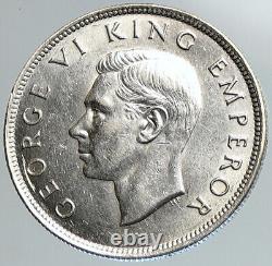 1942 NOUVELLE-ZÉLANDE UK Roi George VI VIEILLE pièce de 1/2 demi-couronne en argent avec bouclier i108043