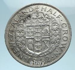 1942 NOUVELLE-ZÉLANDE sous le règne du roi George VI du Royaume-Uni, pièce d'argent de 1/2 couronne avec blason.