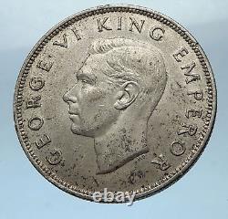 1942 NOUVELLE-ZÉLANDE sous le roi George VI du Royaume-Uni - Pièce d'argent de 1/2 couronne avec blason