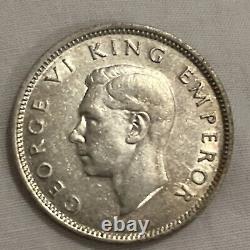 1942 Nouvelle-zélande Silver Shilling Cassé Retour Au/bu Coin B03