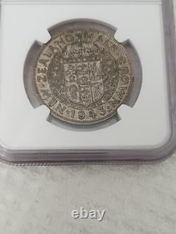 1943 Nouvelle-Zélande Demi Couronne, George VI Roi Empereur, NGC AU 53