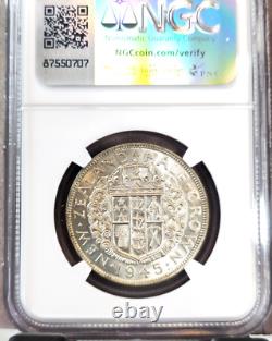 1945 Nouvelle-Zélande Argent 1/2 Couronne Armoiries NGC MS 63 Rare État de Frappe