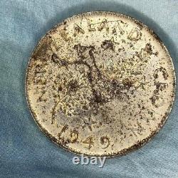 1949 NOUVELLE-ZÉLANDE Roi George VI FERN PLANT UK Vintage Couronne en argent Coin 18g
