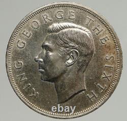 1949 NOUVELLE-ZÉLANDE Roi George VI PLANTE DE FERN UK Pièce de Couronne en Argent Vintage i93748