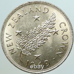 1949 New Zeland King George VI Fern Plant Uk Vintage Silver Crown Coin I101244