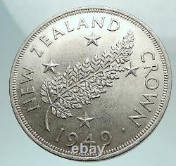 1949 New Zeland Silver Fern Plant Crown Coin Sous Le Roi Britannique George VI I80168