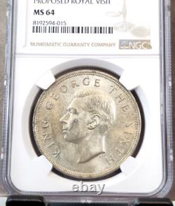 1949 Nouvelle-Zélande Argent 1 Couronne Feuille de Fougère George VI Ngc Ms 64 Rareté Monnaie Bu