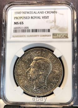 1949 Nouvelle-Zélande Argent 1 Couronne Fougère Feuille George VI Ngc Ms 65 Superbe Gem Bu