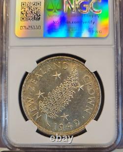 1949 Nouvelle-Zélande Argent 1 Couronne Fougère Feuille George VI Ngc Ms 65 Superbe Gem Bu