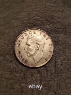 1952 NOUVELLE-ZÉLANDE Roi George VI PLANTE DE FOUGÈRE UK Monnaie en Couronne Argent Vintage i101244