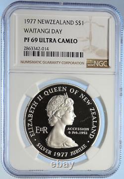 1977 NOUVELLE-ZÉLANDE Elizabeth II JOUR DE WAITANGI Preuve de pièce de monnaie en argent d'un dollar NGC i106539