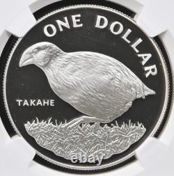 1982 Nouvelle-Zélande 1 dollar Takahe oiseau argent 0,925 pièce Km# 51a NGC PF 69 UC