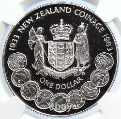 1983 Nouvelle-zelande Reine Elizabeth II Coinage Ann Proof Argent $1 Coin Ngc I105640
