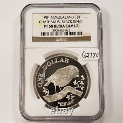 1984 1 $ Nouvelle-Zélande îles Chatham Rouge-gorge noir. 8094 oz ASW NGC PF 68 UC Q2770