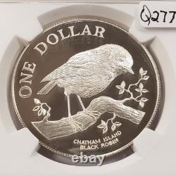 1984 1 $ Nouvelle-Zélande îles Chatham Rouge-gorge noir. 8094 oz ASW NGC PF 68 UC Q2770