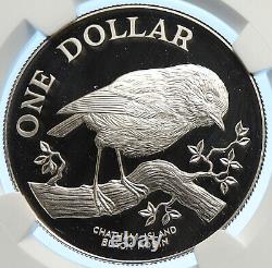 1984 Nouvelle Zelande Reine Elizabeth II Black Robin Preuve Argent $1 Pièce Ngc I106567