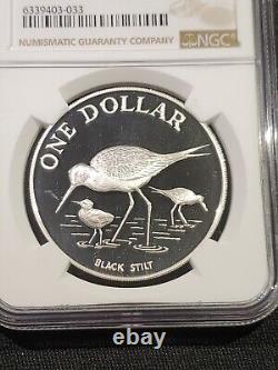 1985 Nouvelle-zélande 1 Dollar D'argent Stilt Noir Ngc Pf-69 Uc