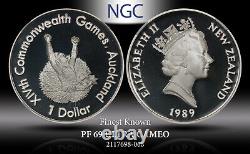 1989 Nouvelle-zélande $1 Dollar 24e Jeux Du Commonwealth Ngc Pf 69 Uc Finest Connu