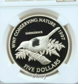 1997 Nouvelle-Zélande Argent 5 Dollars Saddleback Ngc Pf 70 Ultra Cameo Parfait Pop 1