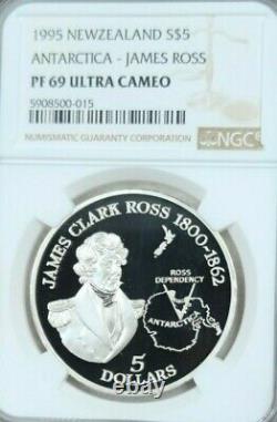 1997 Nouvelle-zélande Argent 5 Dollars James Ross Antarctica Ngc Pf 69 Ultra Cameo