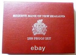 1999 New Zeland Officiel Proof Set (7) Avec Silver Morepork $5 Rare