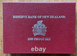 1999 New Zeland Officiel Proof Set (7) Avec Silver Morepork $5 Rare