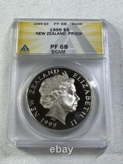 1999 Nouvelle-Zélande 5 $ Wellington argent proof classé PR 68 DCAM par ANACS