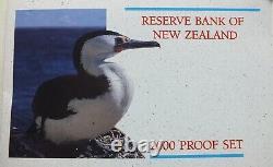2000 New Zeland Officiel Proof Set (7) Avec Silver Pied Cormorant $5 -very Rare
