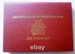 2001 New Zeland Officiel Proof Set (7) Avec Silver Kereu $5 Très Rare
