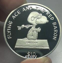 2001 Niue 10 $ Snoopy Barbare Rouge As de l'aviation Pièce en argent 925