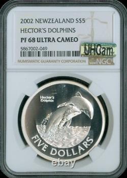 2002 Nouvelle-Zélande Argent 5 Dollars épreuve NGC PF68 Ultra Cameo Qualité MAC
