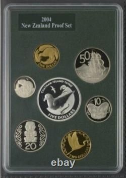 2004 NOUVELLE-ZÉLANDE OFFICIEL SET DE PREUVE (7) avec SILVER CHATHAM ISL. TAIKO 5 $ RARE