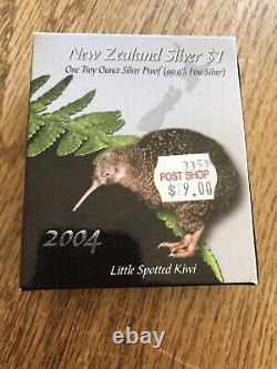 2004 Nouvelle-zélande Argent $1 1 Troy Oz Argent Pièce De Preuve Petit Kiwi Tacheté