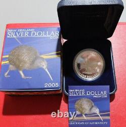 2005 Fine 1oz Silver New Zeland Rowi Kiwi Bird 1 $ Proof Coin/case, Lot#13