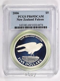 2006 5 $ Nouvelle-Zélande Faucon en argent Belle Épreuve PCGS PR69 DCAM