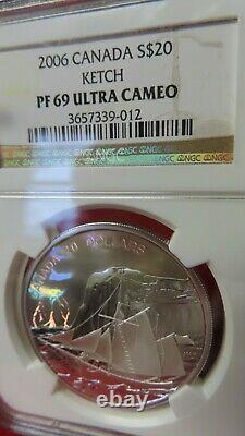2006 Éclairage Holographique Du Navire Ketch Canada. 999 Bateaux Silver Coin Ngc Pr69