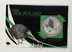 2006 Nouvelle-Zélande 1 $ Kiwi, 1oz Argent Gem UNC avec carte d'histoire