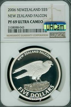 2006 Nouvelle-Zélande $5 Faucon d'argent Ngc Pf69 Mac Uhcam Impeccable 2500 frappé