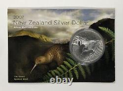 2007 Nouvelle-Zélande 1 $ Kiwi, 1oz Argent Gem UNC avec Carte d'Histoire