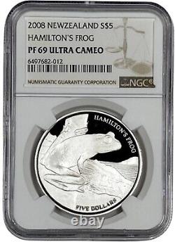 2008 Nouvelle-Zélande Hamilton's Frog Argent $5 Pièce de Monnaie Épreuve NGC PF 69 UC