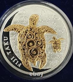 2012 FIJI 2$ Double TAKU Tortue et Bébé Unique en Case Dorée 24K avec Certificat d'Authenticité